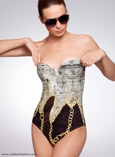 Chain Print Strapless Bandeau One Piece Swimsuit Chain Print Strapless Bandeau One Piece Swimsuit